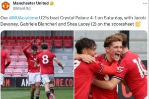 5战全胜!曼联U21队4-1水晶宫U21队,领跑联赛积分榜